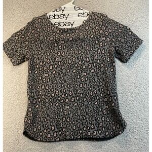 Loft Womens Brocade Top Gray Black Short Sleeve Stretch XS